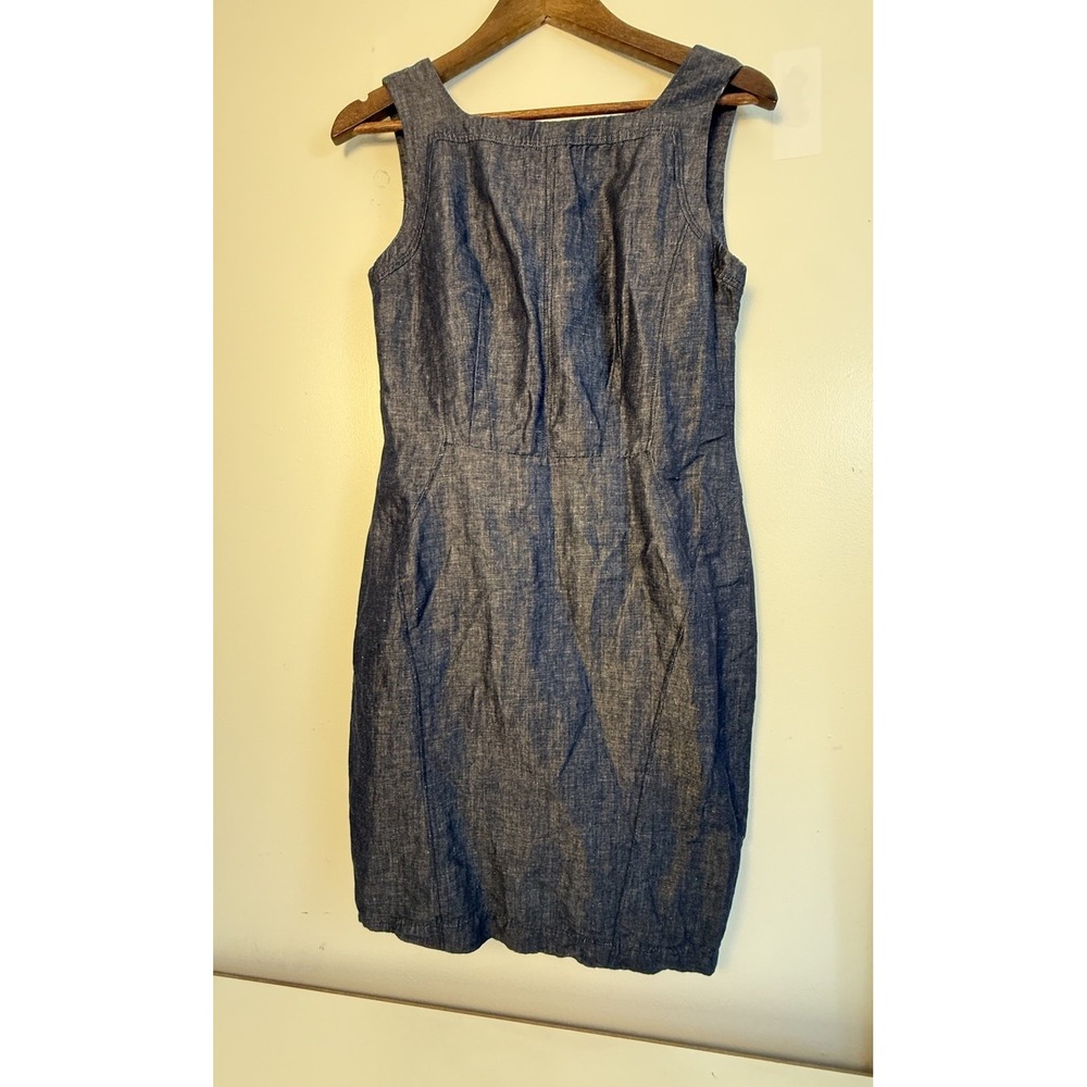 Allure‎ Denim Look Sheath Dress Peplum Ruffle Back Zip Office Chic Quiet Luxury